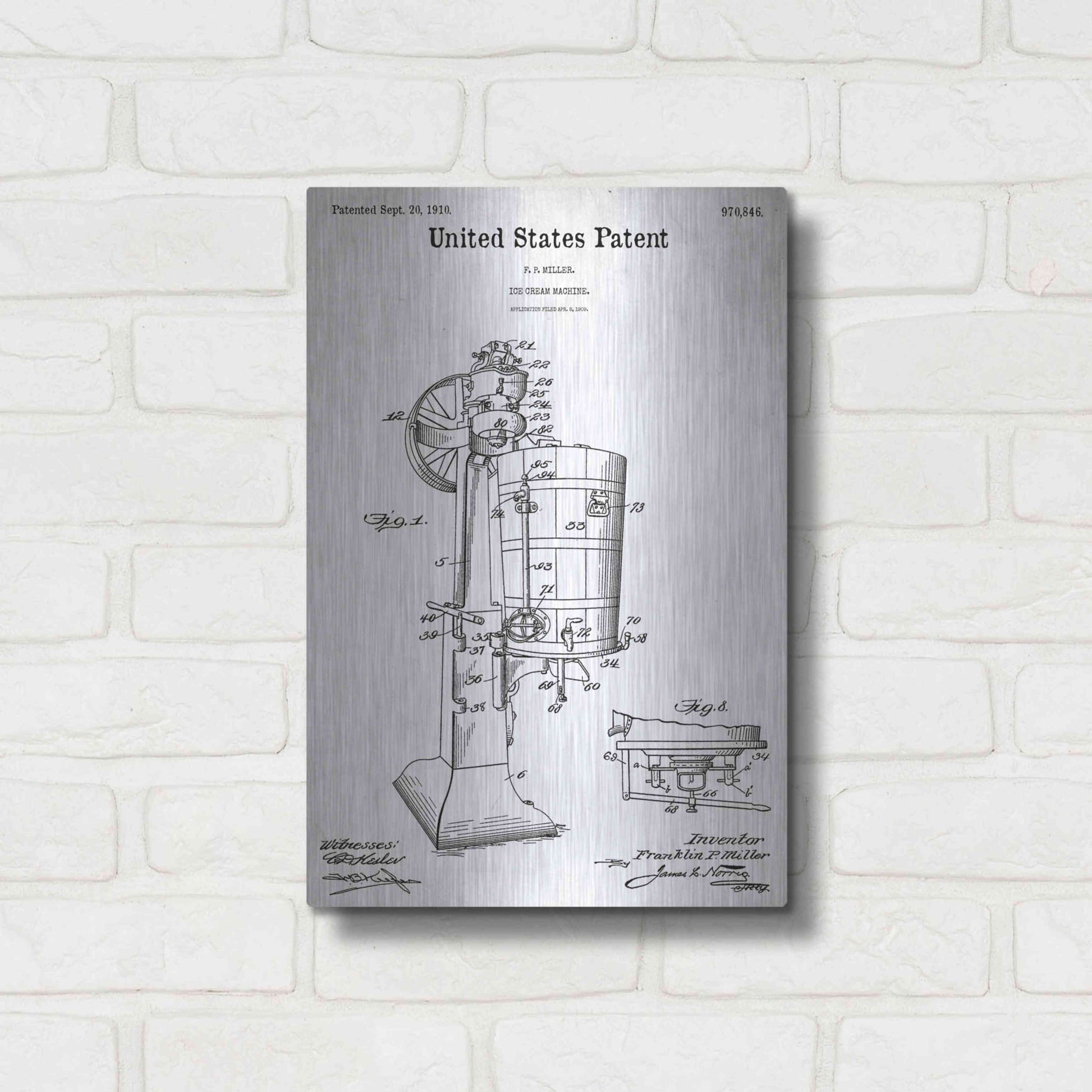 Luxe Metal Art 'Ice Cream Machine Blueprint Patent White' Acrylic Glass Wall Art,12x16