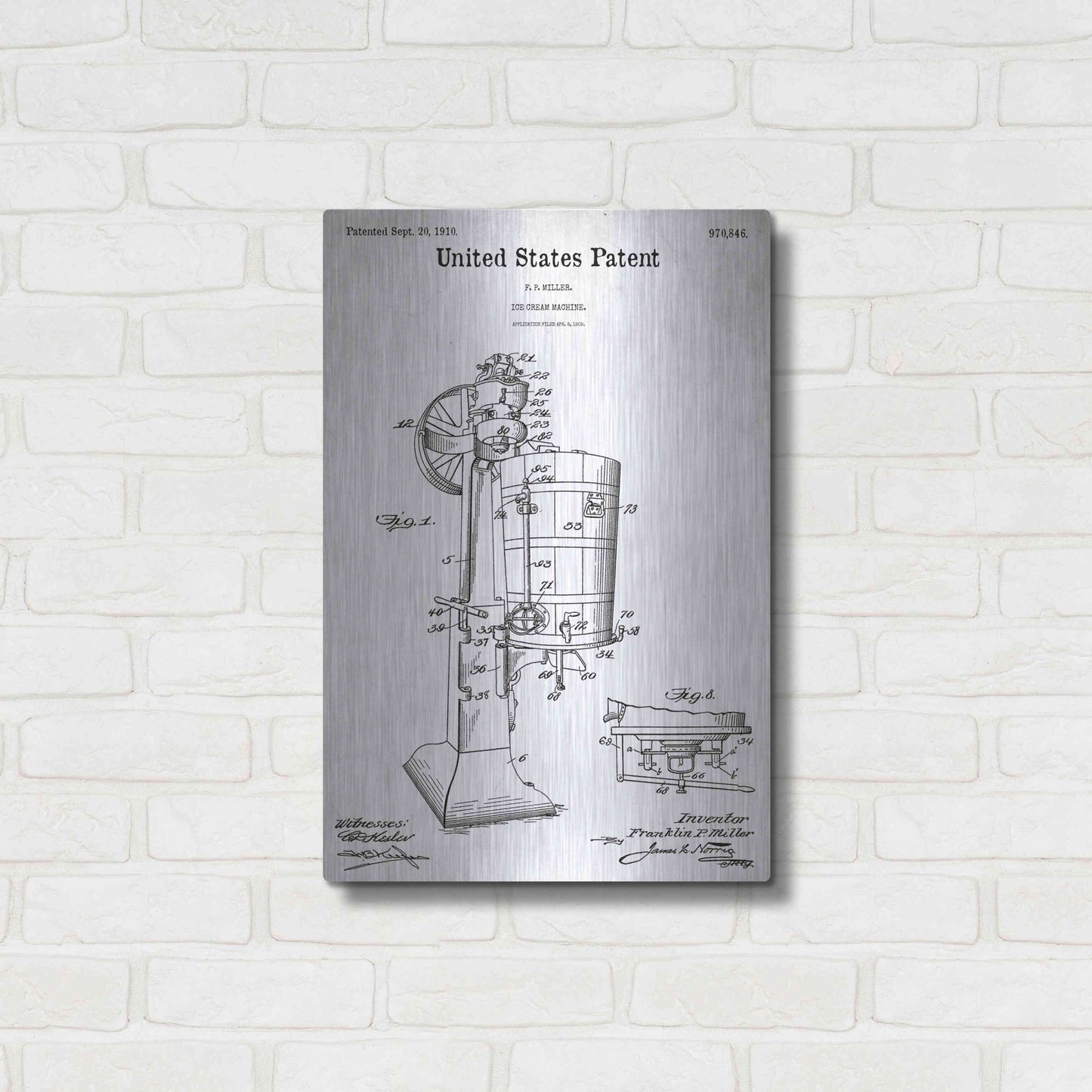 Luxe Metal Art 'Ice Cream Machine Blueprint Patent White' Acrylic Glass Wall Art,16x24