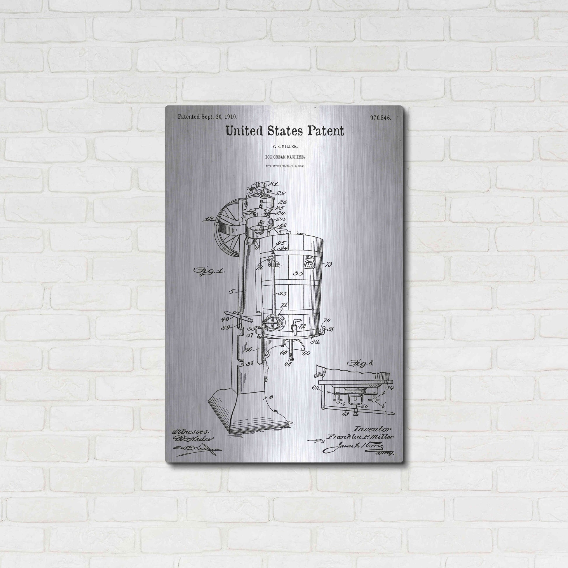 Luxe Metal Art 'Ice Cream Machine Blueprint Patent White' Acrylic Glass Wall Art,24x36