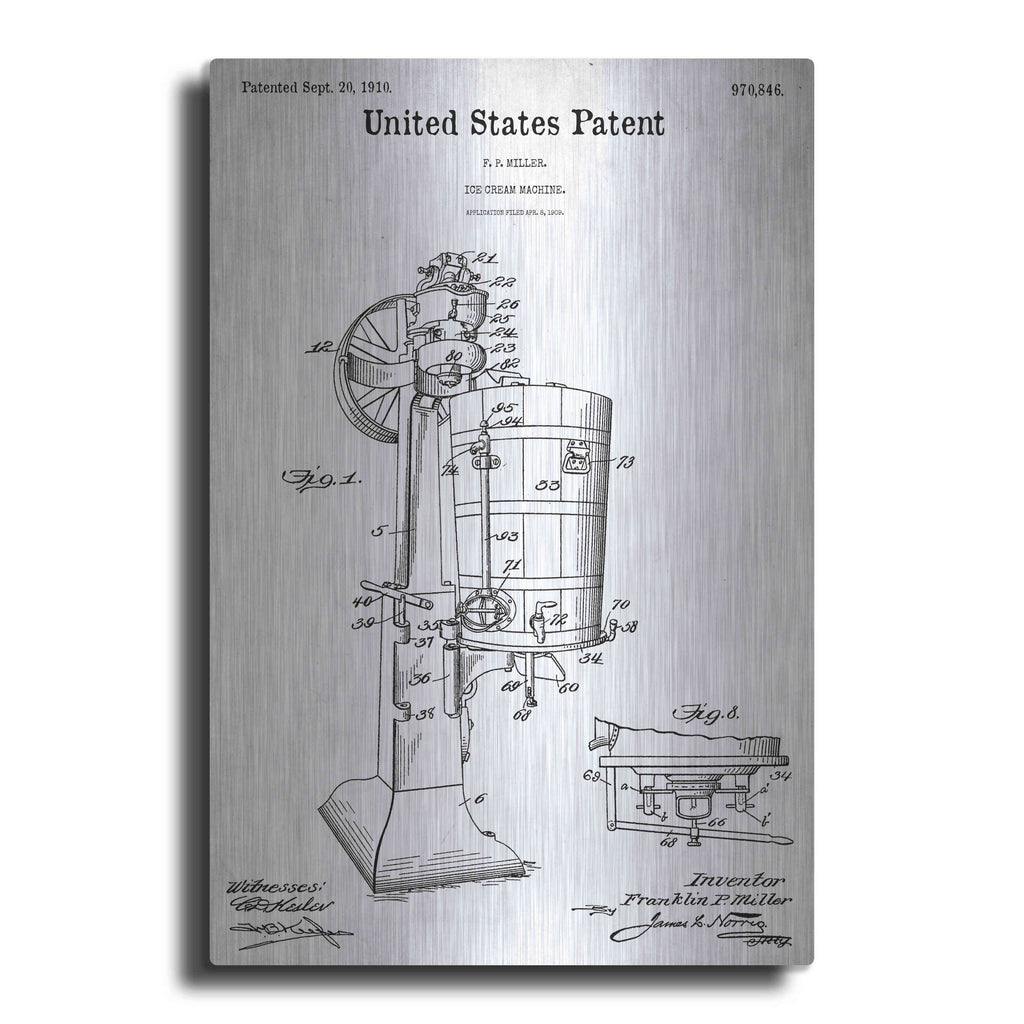 Luxe Metal Art 'Ice Cream Machine Blueprint Patent White' Metal Wall Art