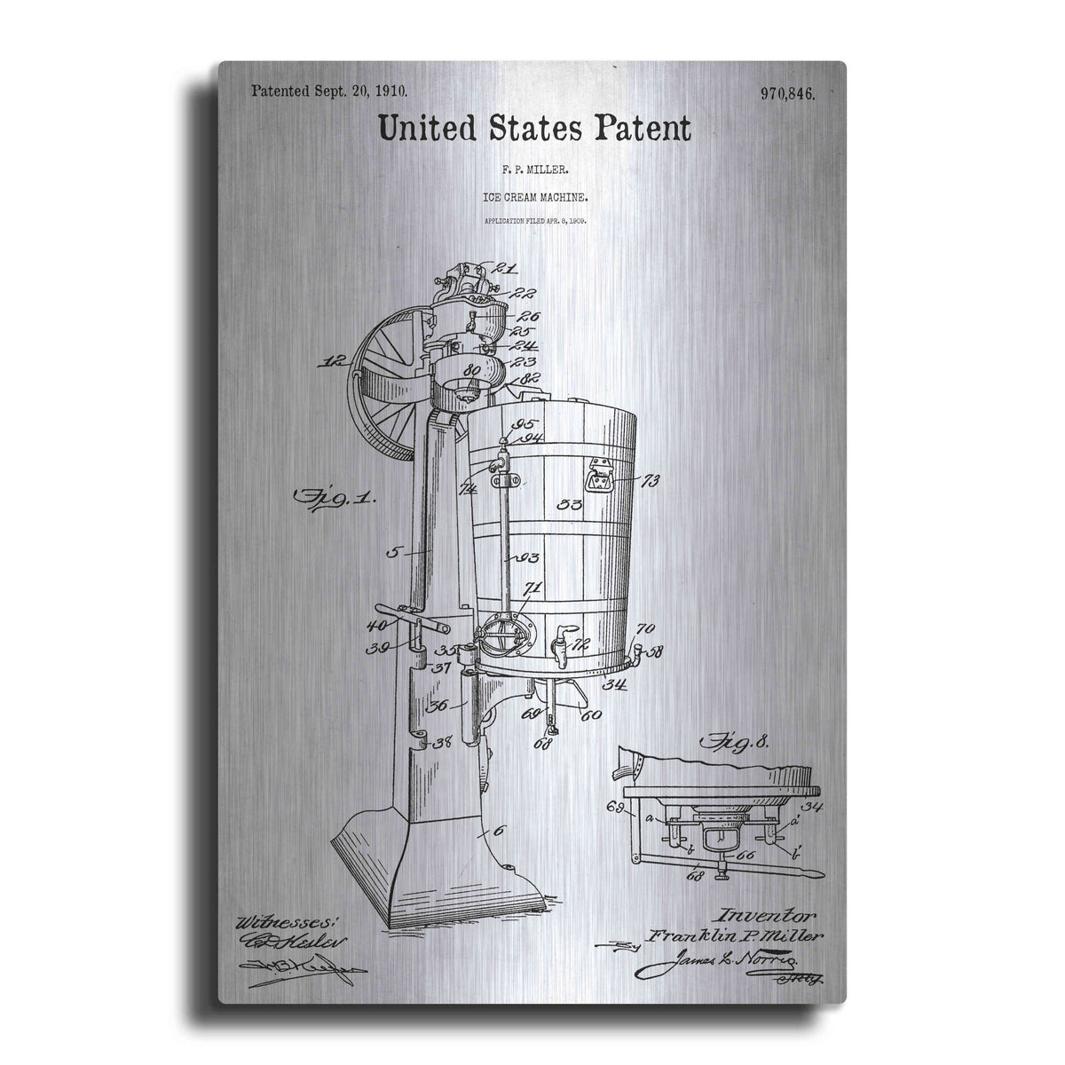 Luxe Metal Art 'Ice Cream Machine Blueprint Patent White' Metal Wall Art