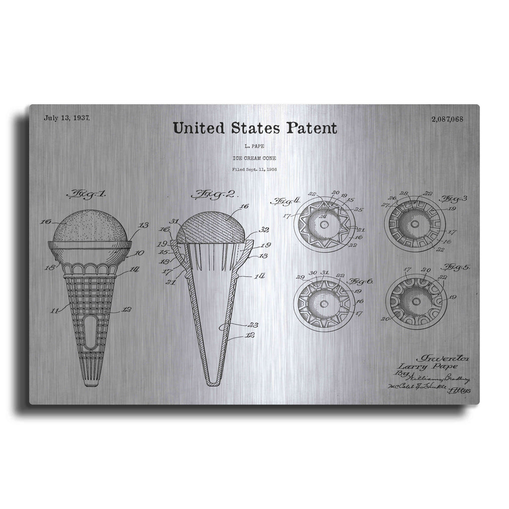Luxe Metal Art 'Ice Cream Cone Blueprint Patent White' Metal Wall Art