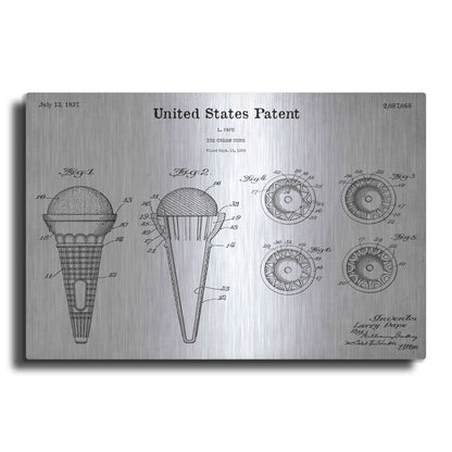 Luxe Metal Art 'Ice Cream Cone Blueprint Patent White' Acrylic Glass Wall Art