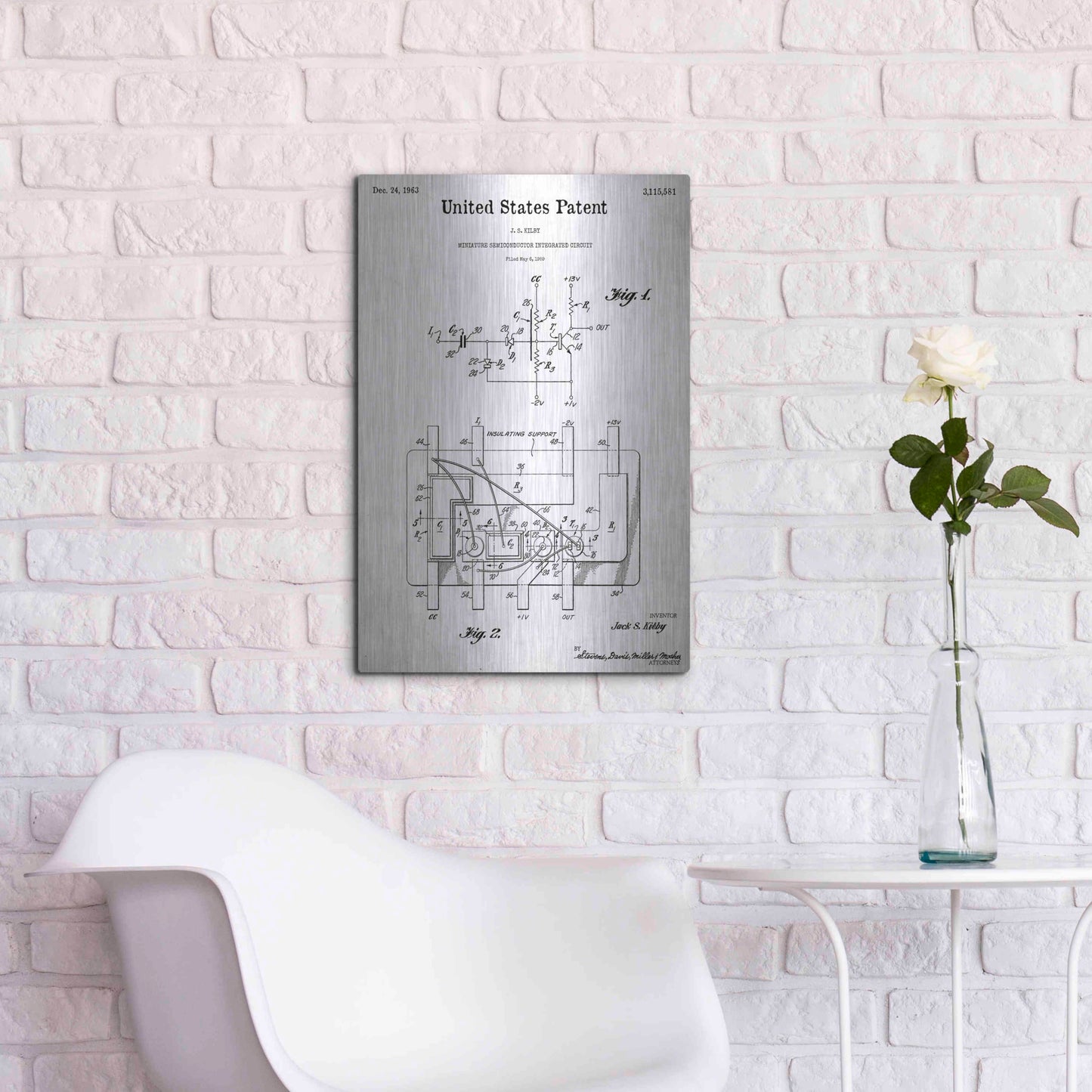 Luxe Metal Art 'Integrated Circuit Blueprint Patent White' Acrylic Glass Wall Art,16x24