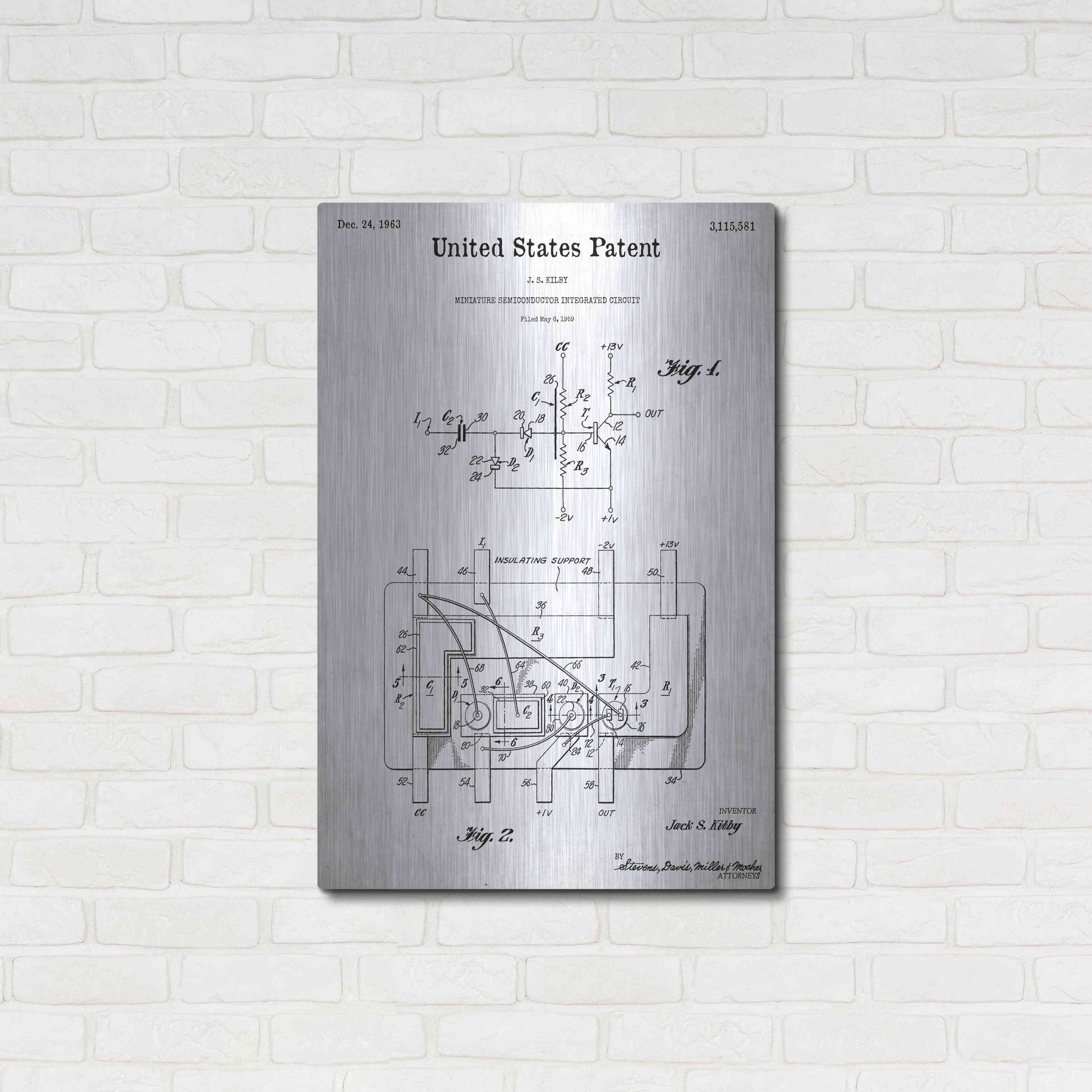 Luxe Metal Art 'Integrated Circuit Blueprint Patent White' Acrylic Glass Wall Art,24x36