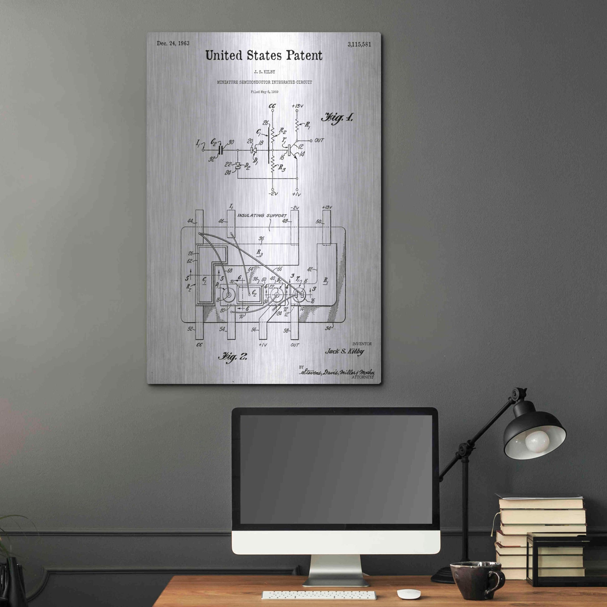 Luxe Metal Art 'Integrated Circuit Blueprint Patent White' Acrylic Glass Wall Art,24x36