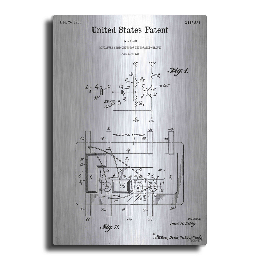 Luxe Metal Art 'Integrated Circuit Blueprint Patent White' Metal Wall Art