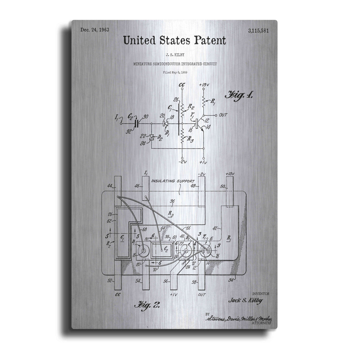 Luxe Metal Art 'Integrated Circuit Blueprint Patent White' Metal Wall Art