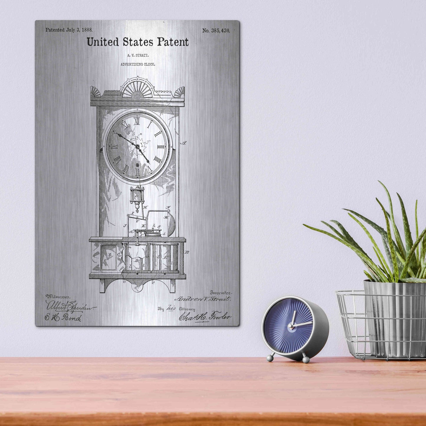 Luxe Metal Art 'Mantel Clock Blueprint Patent White' Acrylic Glass Wall Art,12x16