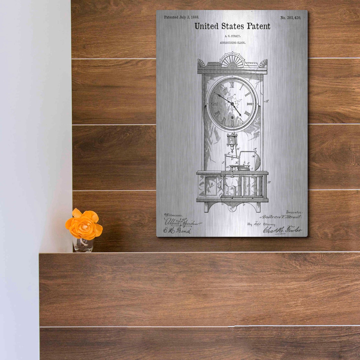 Luxe Metal Art 'Mantel Clock Blueprint Patent White' Acrylic Glass Wall Art,12x16