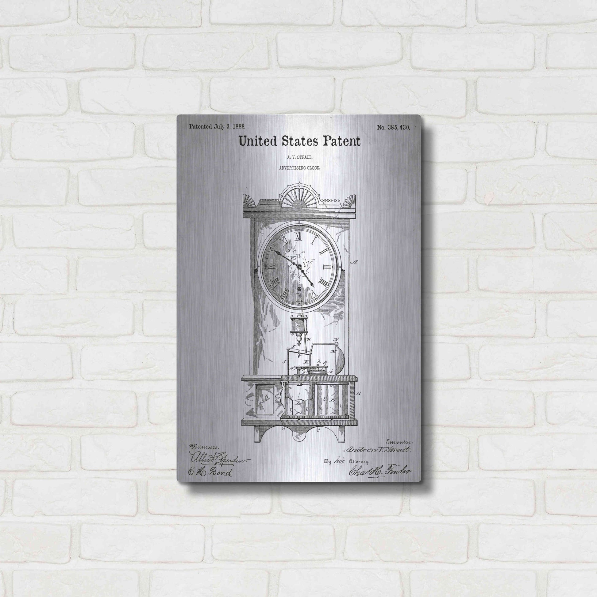 Luxe Metal Art 'Mantel Clock Blueprint Patent White' Acrylic Glass Wall Art,16x24