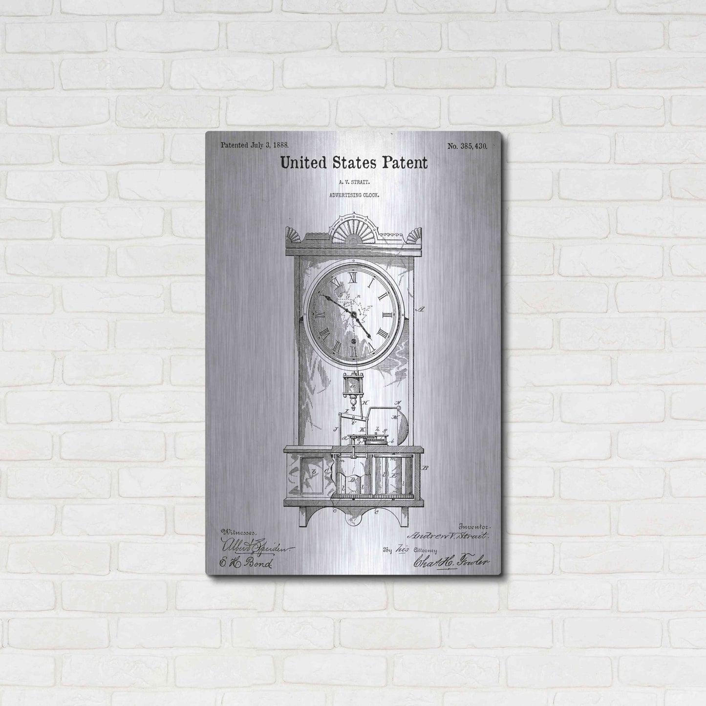 Luxe Metal Art 'Mantel Clock Blueprint Patent White' Acrylic Glass Wall Art,24x36