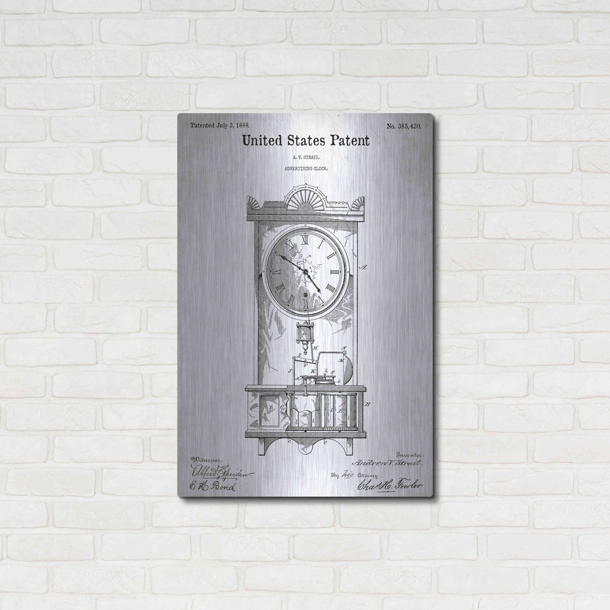 Luxe Metal Art 'Mantel Clock Blueprint Patent White' Acrylic Glass Wall Art,24x36