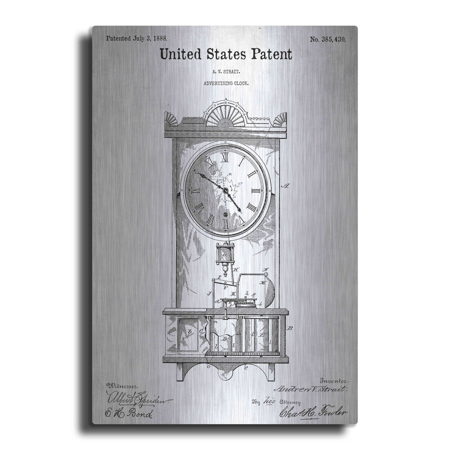 Luxe Metal Art 'Mantel Clock Blueprint Patent White' Acrylic Glass Wall Art