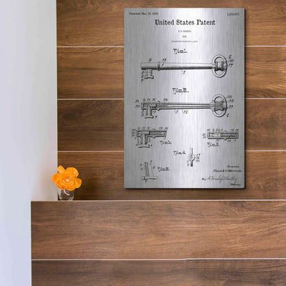 Luxe Metal Art 'Vintage Key Blueprint Patent White' Acrylic Glass Wall Art,12x16