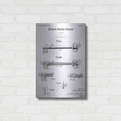 Luxe Metal Art 'Vintage Key Blueprint Patent White' Acrylic Glass Wall Art,16x24