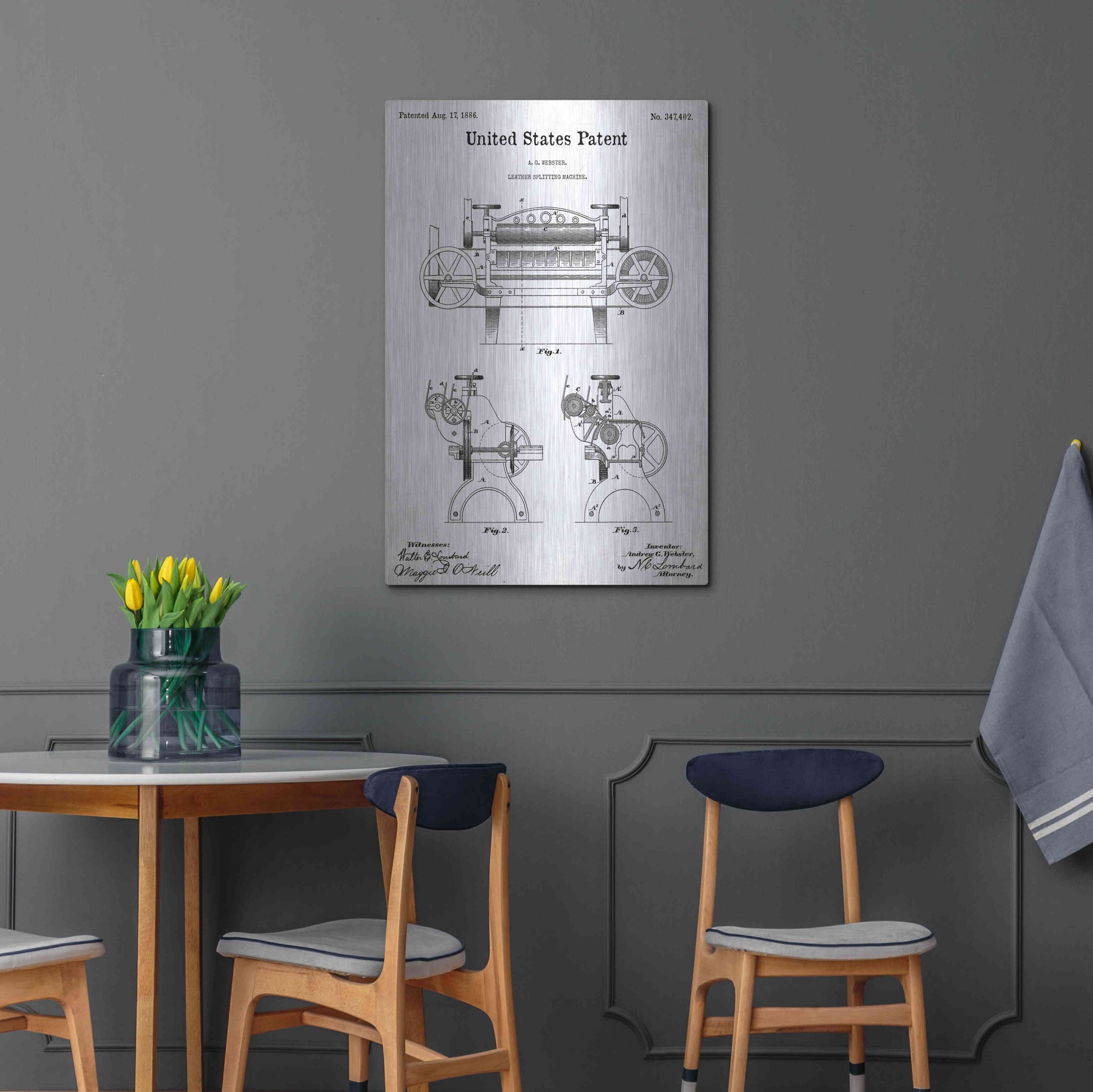 Luxe Metal Art 'Leather Splitting Machine Blueprint Patent White' Acrylic Glass Wall Art,24x36