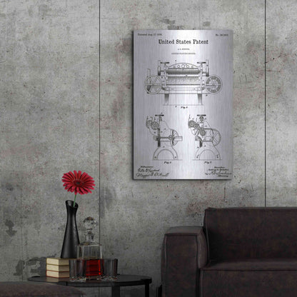 Luxe Metal Art 'Leather Splitting Machine Blueprint Patent White' Acrylic Glass Wall Art,24x36