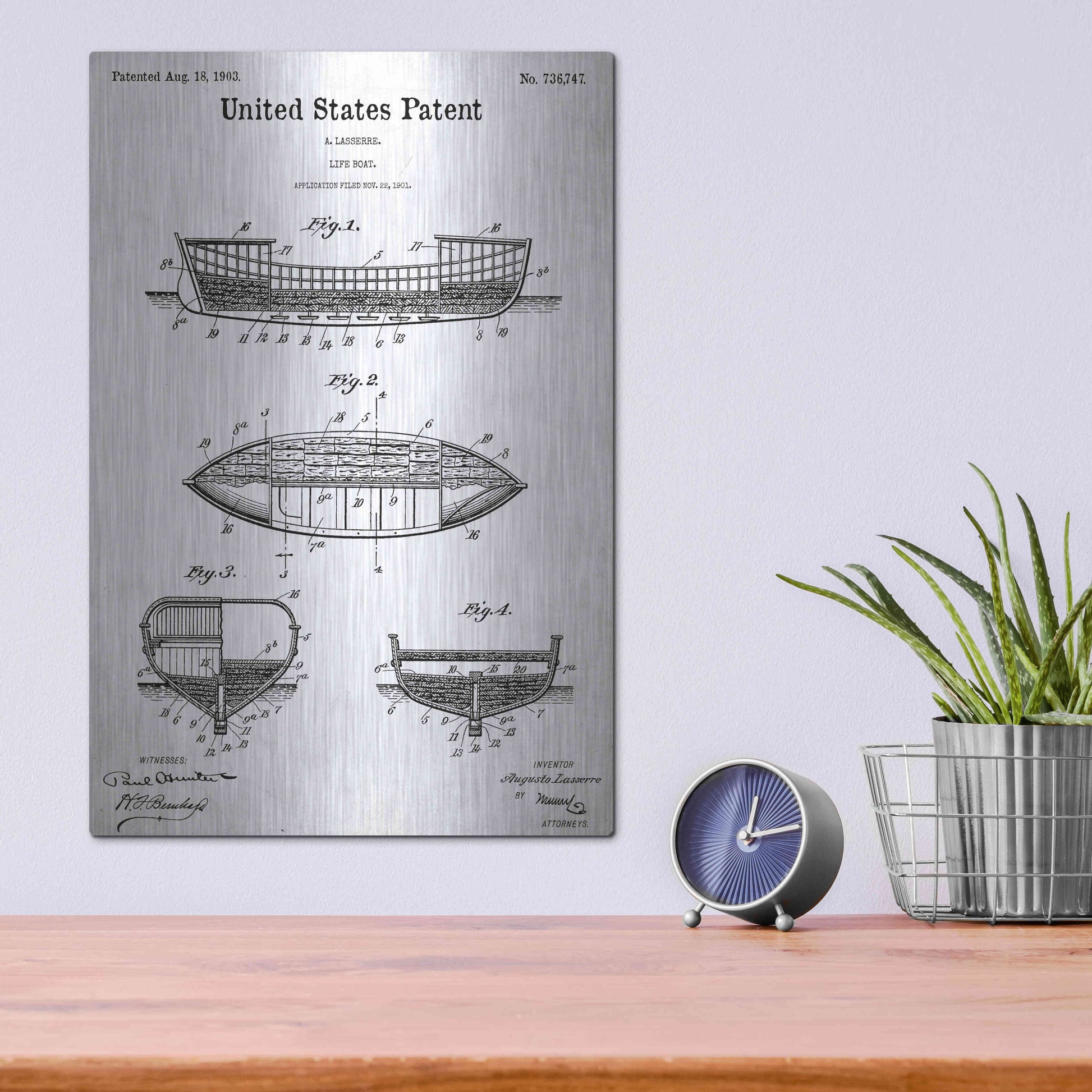 Luxe Metal Art 'Lifeboat Blueprint Patent White' Acrylic Glass Wall Art,12x16