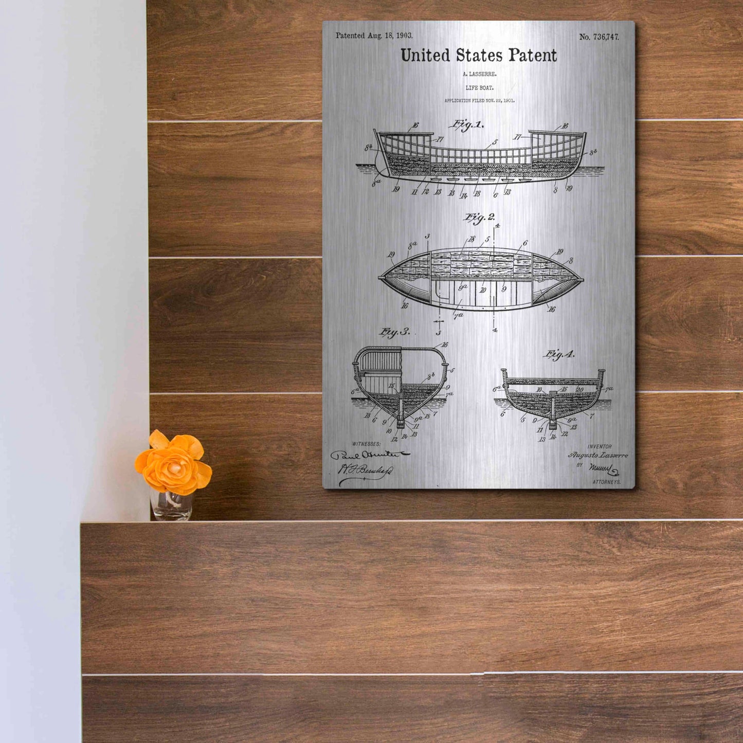 Luxe Metal Art 'Lifeboat Blueprint Patent White' Acrylic Glass Wall Art,12x16