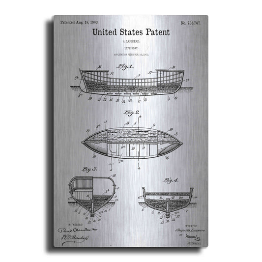 Luxe Metal Art 'Lifeboat Blueprint Patent White' Acrylic Glass Wall Art