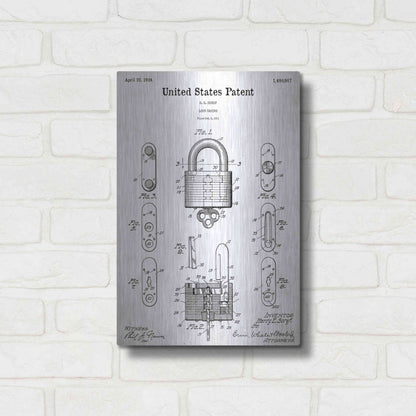 Luxe Metal Art 'Lock Blueprint Patent White' Acrylic Glass Wall Art,12x16