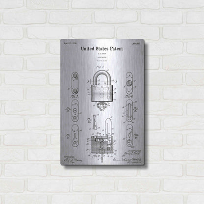 Luxe Metal Art 'Lock Blueprint Patent White' Acrylic Glass Wall Art,16x24