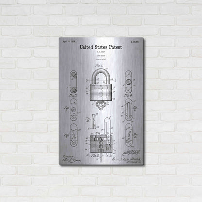 Luxe Metal Art 'Lock Blueprint Patent White' Acrylic Glass Wall Art,24x36