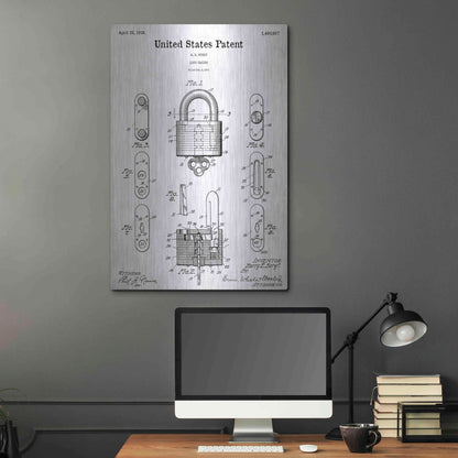 Luxe Metal Art 'Lock Blueprint Patent White' Acrylic Glass Wall Art,24x36