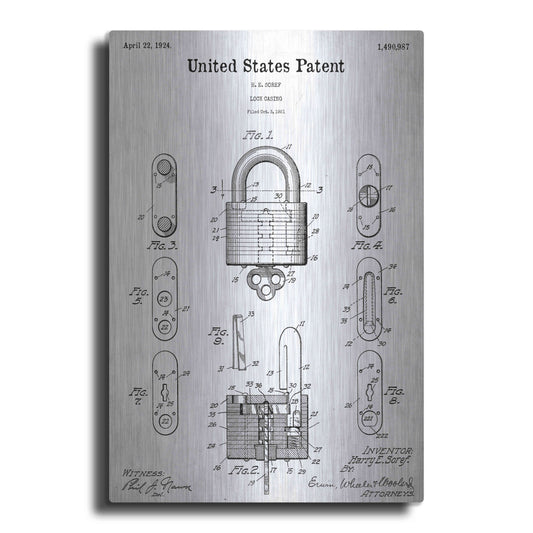 Luxe Metal Art 'Lock Blueprint Patent White' Acrylic Glass Wall Art