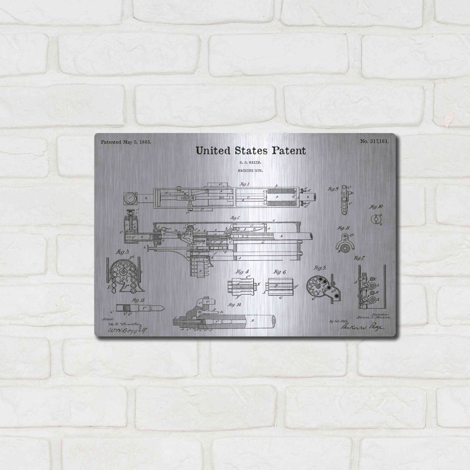 Luxe Metal Art 'Machine Gun Blueprint Patent White' Acrylic Glass Wall Art,16x12