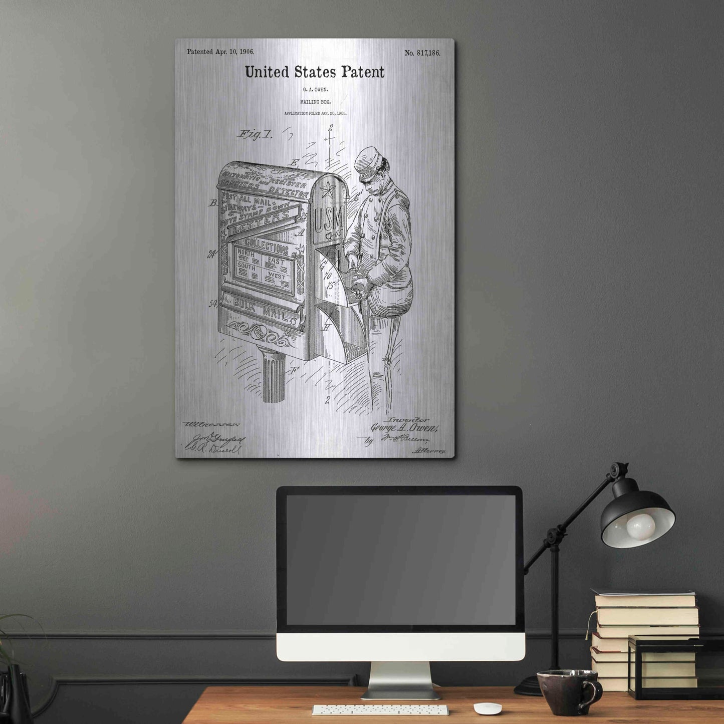 Luxe Metal Art 'Mailbox Blueprint Patent White' Acrylic Glass Wall Art,24x36