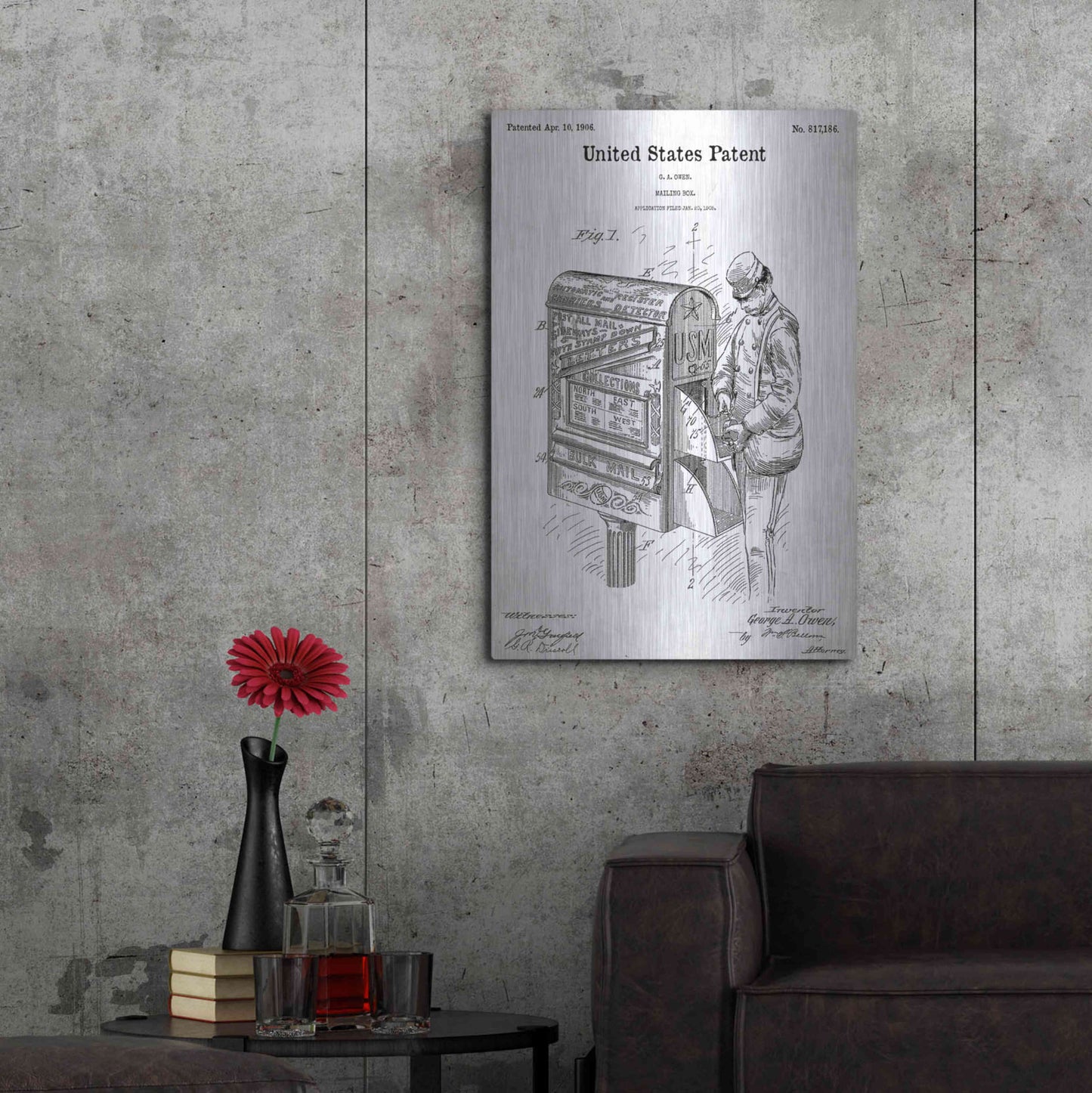 Luxe Metal Art 'Mailbox Blueprint Patent White' Acrylic Glass Wall Art,24x36