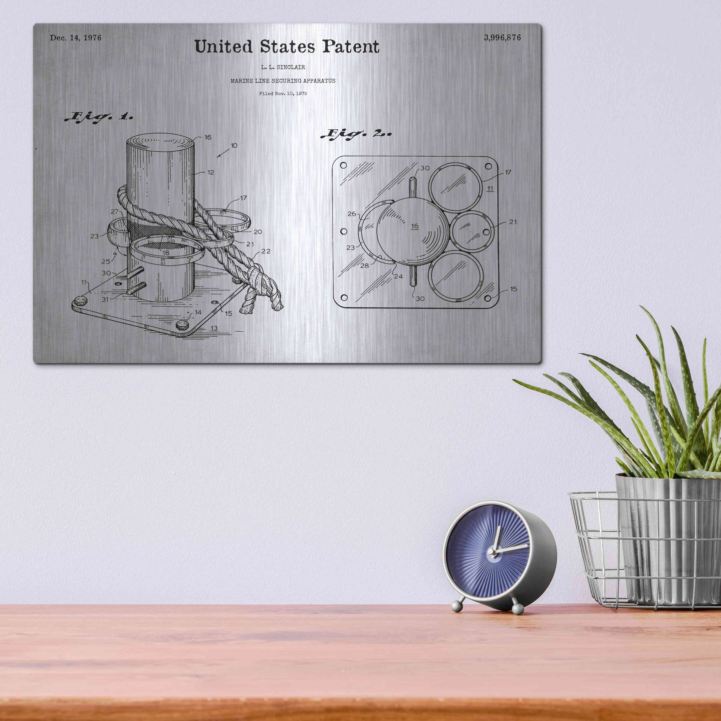 Luxe Metal Art 'Marine Line Secure Device Blueprint Patent White' Acrylic Glass Wall Art,16x12