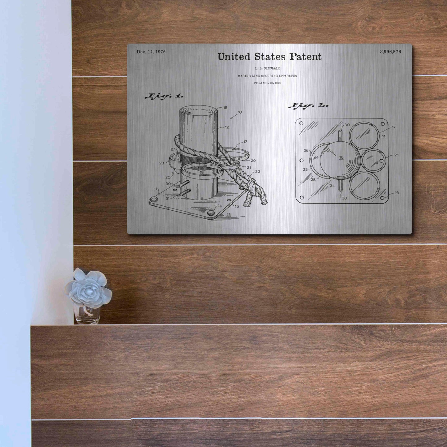 Luxe Metal Art 'Marine Line Secure Device Blueprint Patent White' Acrylic Glass Wall Art,16x12