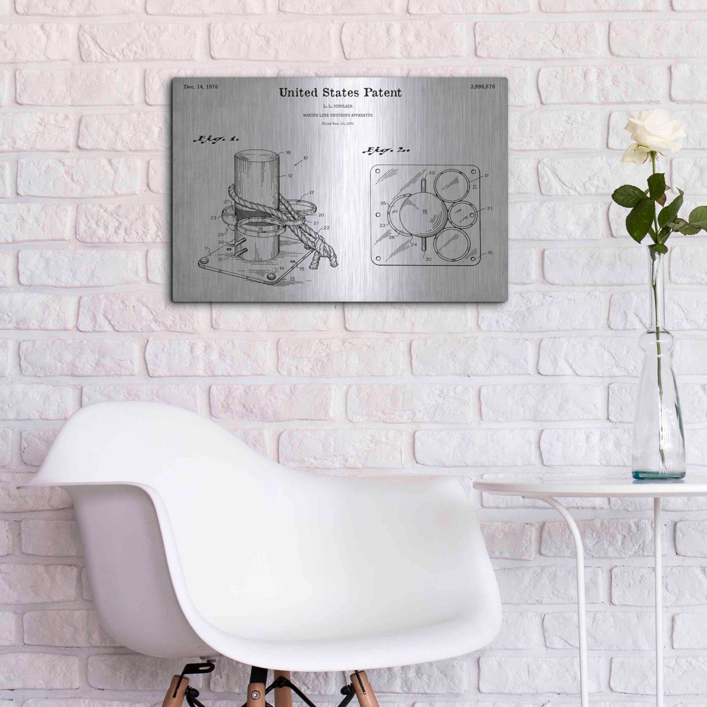 Luxe Metal Art 'Marine Line Secure Device Blueprint Patent White' Acrylic Glass Wall Art,24x16