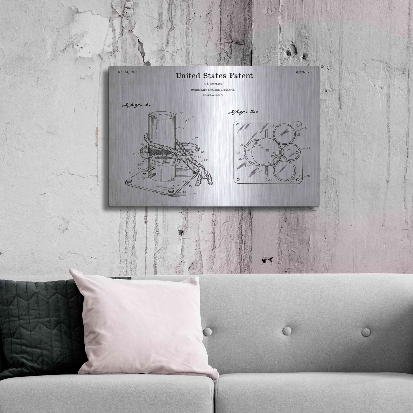 Luxe Metal Art 'Marine Line Secure Device Blueprint Patent White' Acrylic Glass Wall Art,36x24