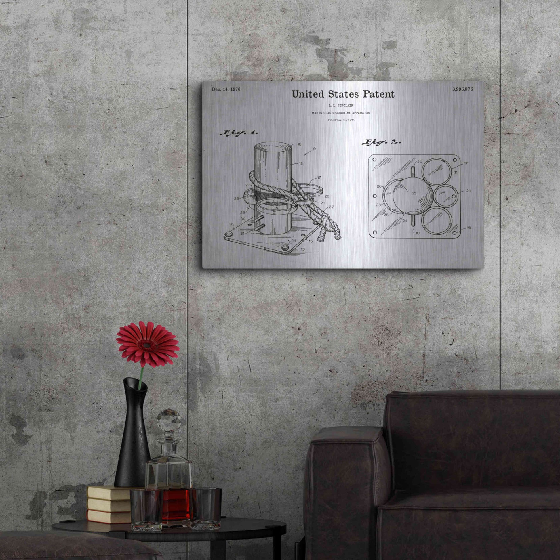 Luxe Metal Art 'Marine Line Secure Device Blueprint Patent White' Acrylic Glass Wall Art,36x24