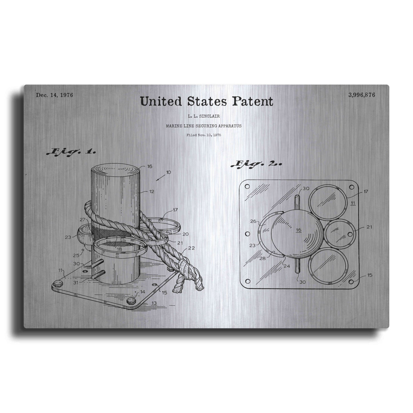 Luxe Metal Art 'Marine Line Secure Device Blueprint Patent White' Acrylic Glass Wall Art