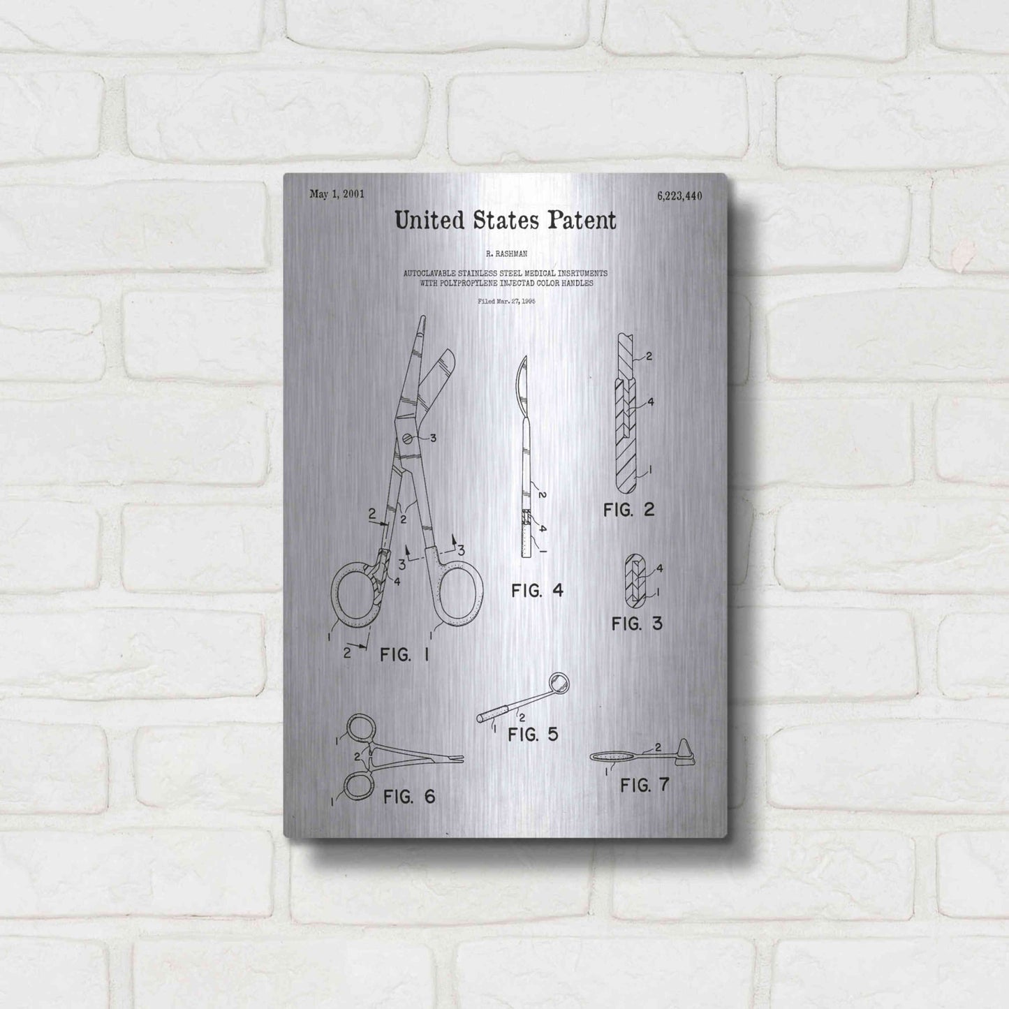 Luxe Metal Art 'Medical Instruments Blueprint Patent White' Acrylic Glass Wall Art,12x16