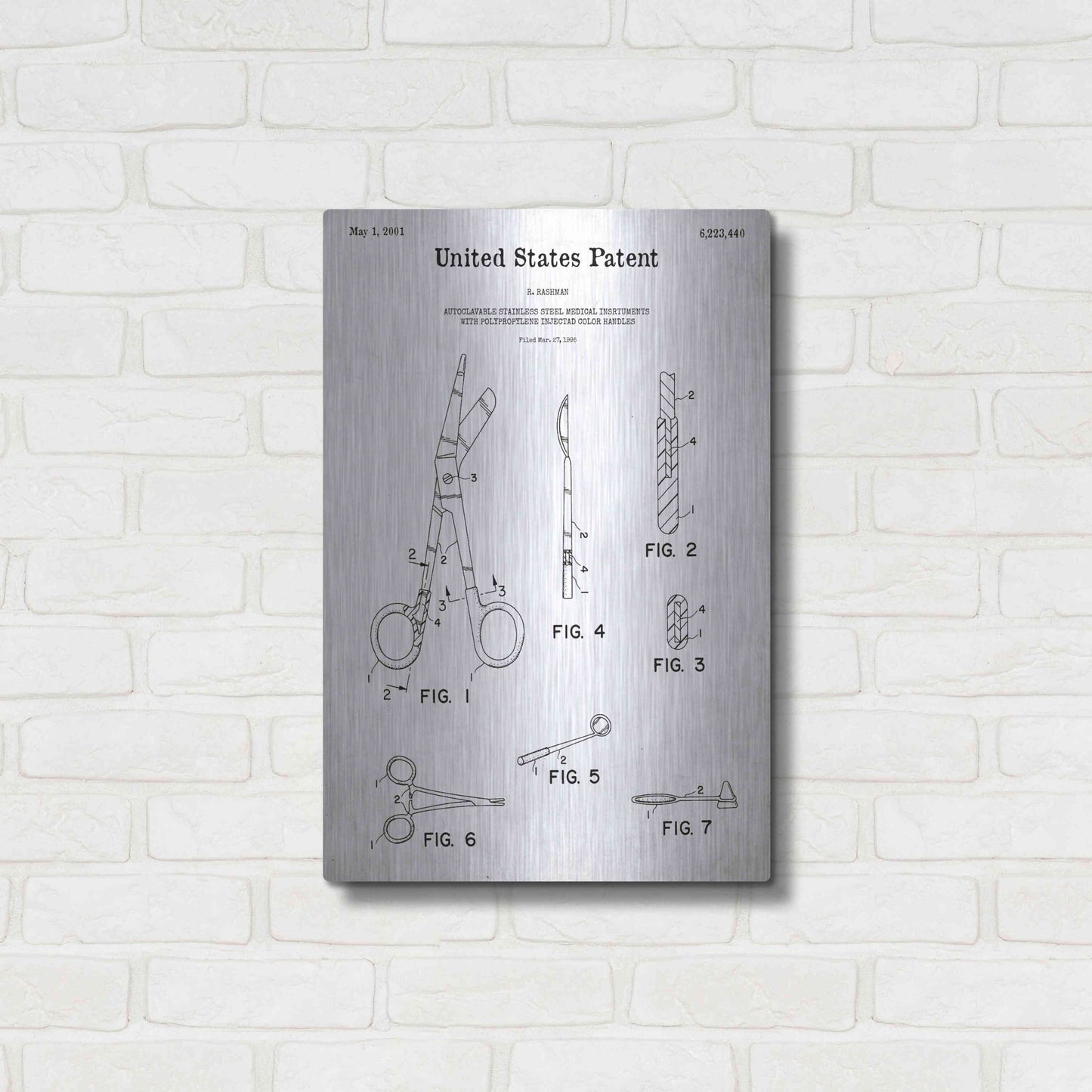 Luxe Metal Art 'Medical Instruments Blueprint Patent White' Acrylic Glass Wall Art,16x24