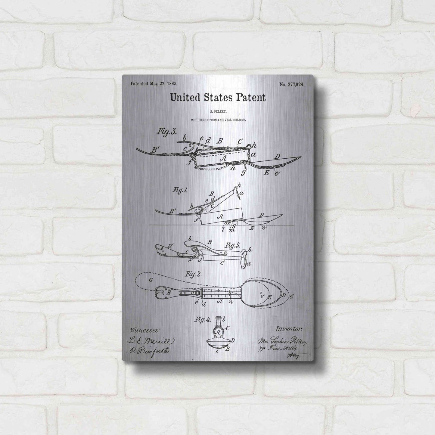 Luxe Metal Art 'Medicine Spoon Blueprint Patent White' Acrylic Glass Wall Art,12x16