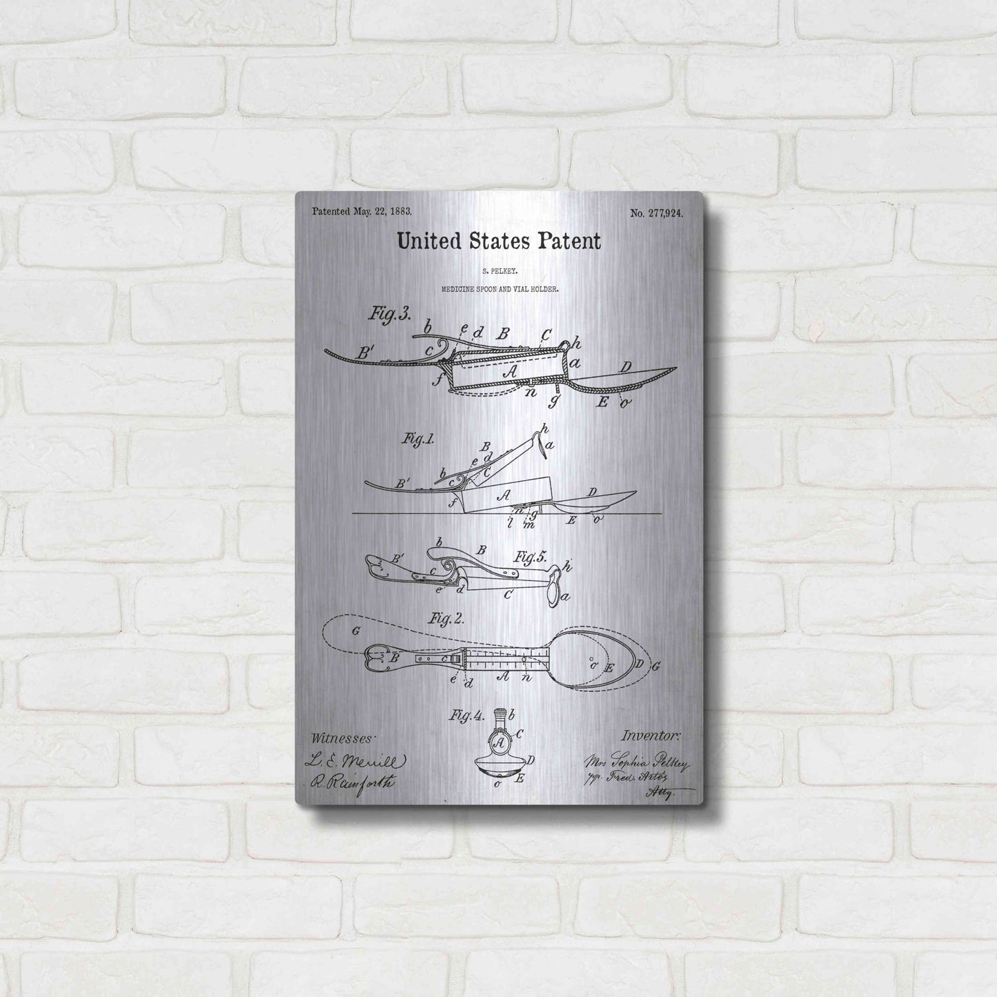 Luxe Metal Art 'Medicine Spoon Blueprint Patent White' Acrylic Glass Wall Art,16x24