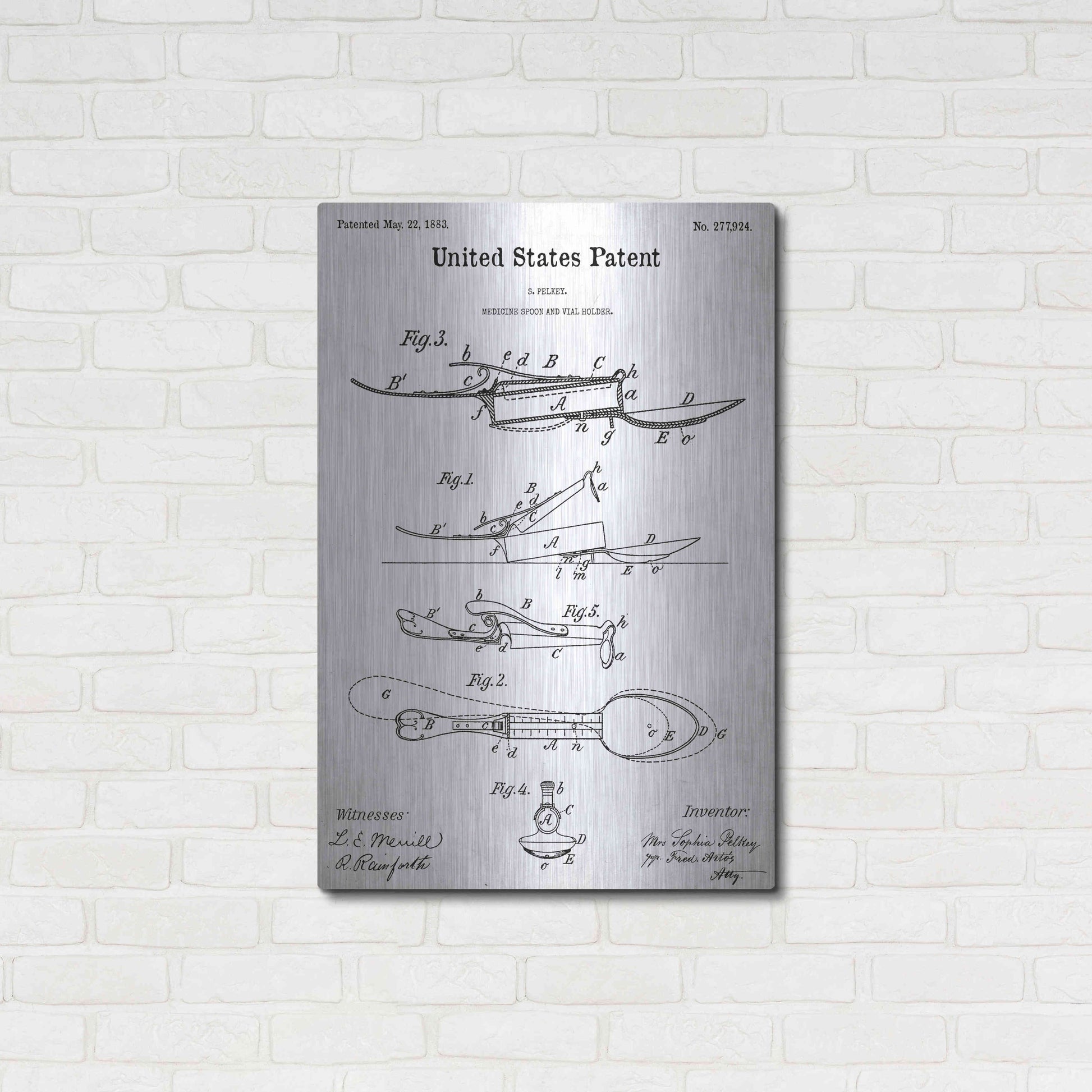 Luxe Metal Art 'Medicine Spoon Blueprint Patent White' Acrylic Glass Wall Art,24x36