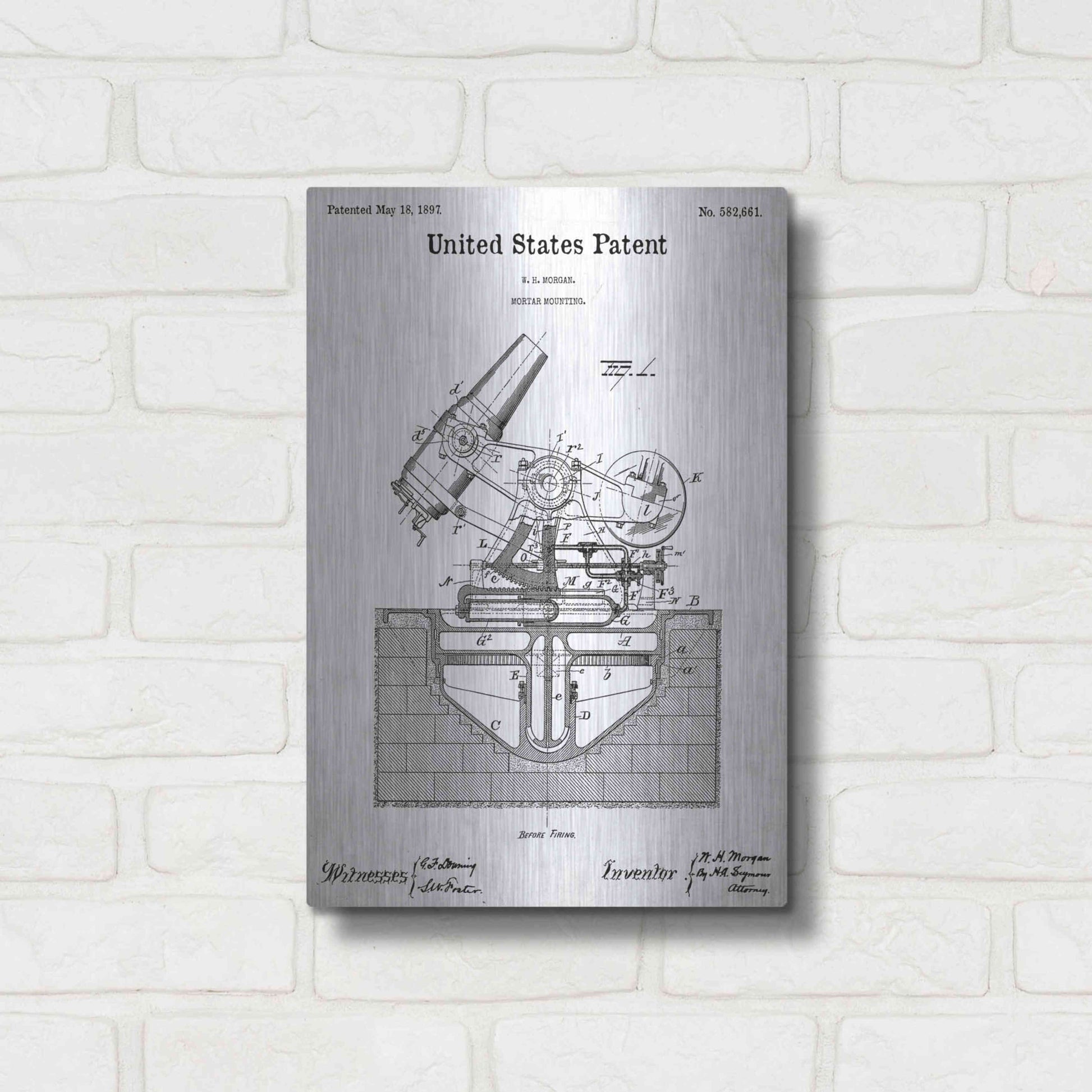 Luxe Metal Art 'Mortar Mounting Blueprint Patent White' Acrylic Glass Wall Art,12x16