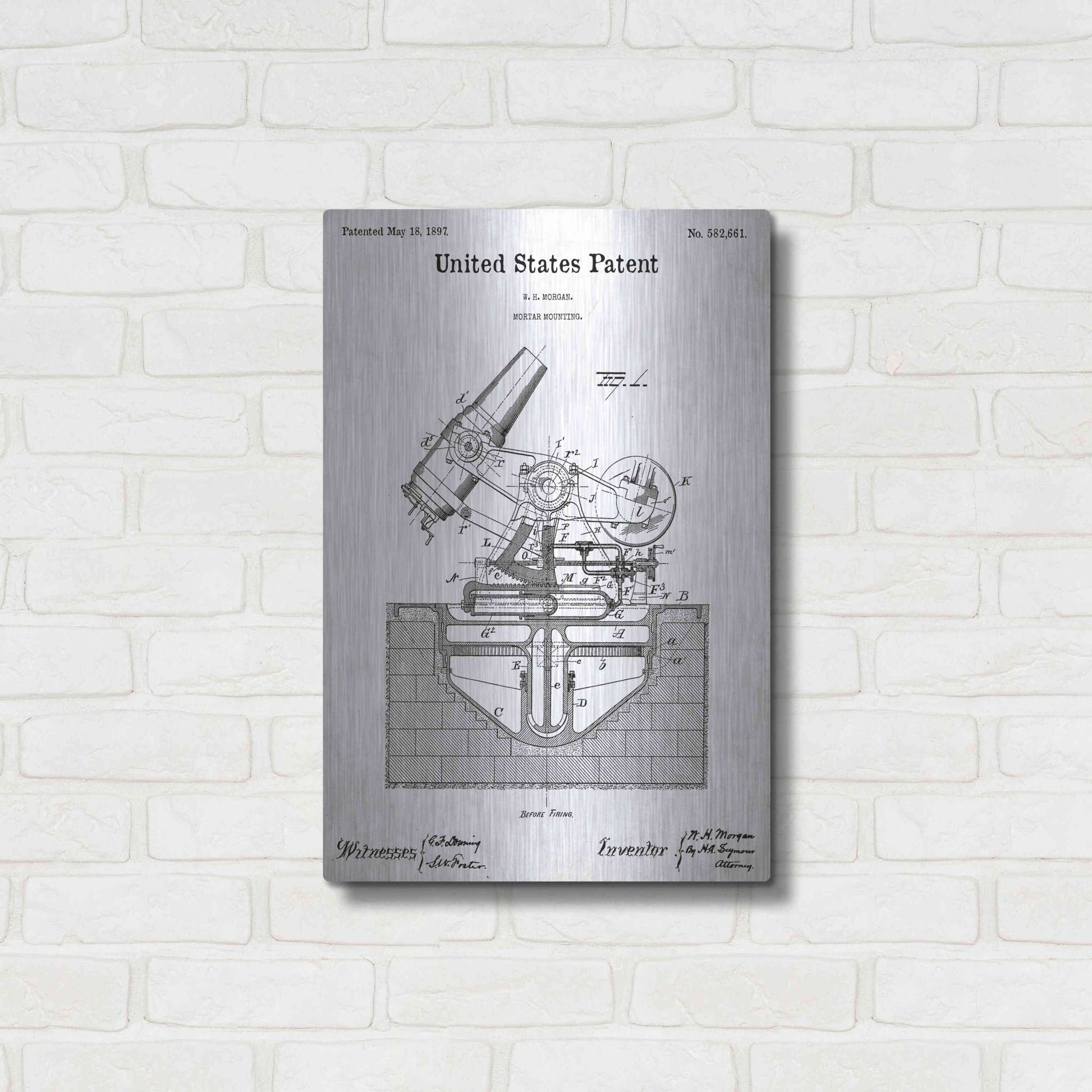 Luxe Metal Art 'Mortar Mounting Blueprint Patent White' Acrylic Glass Wall Art,16x24