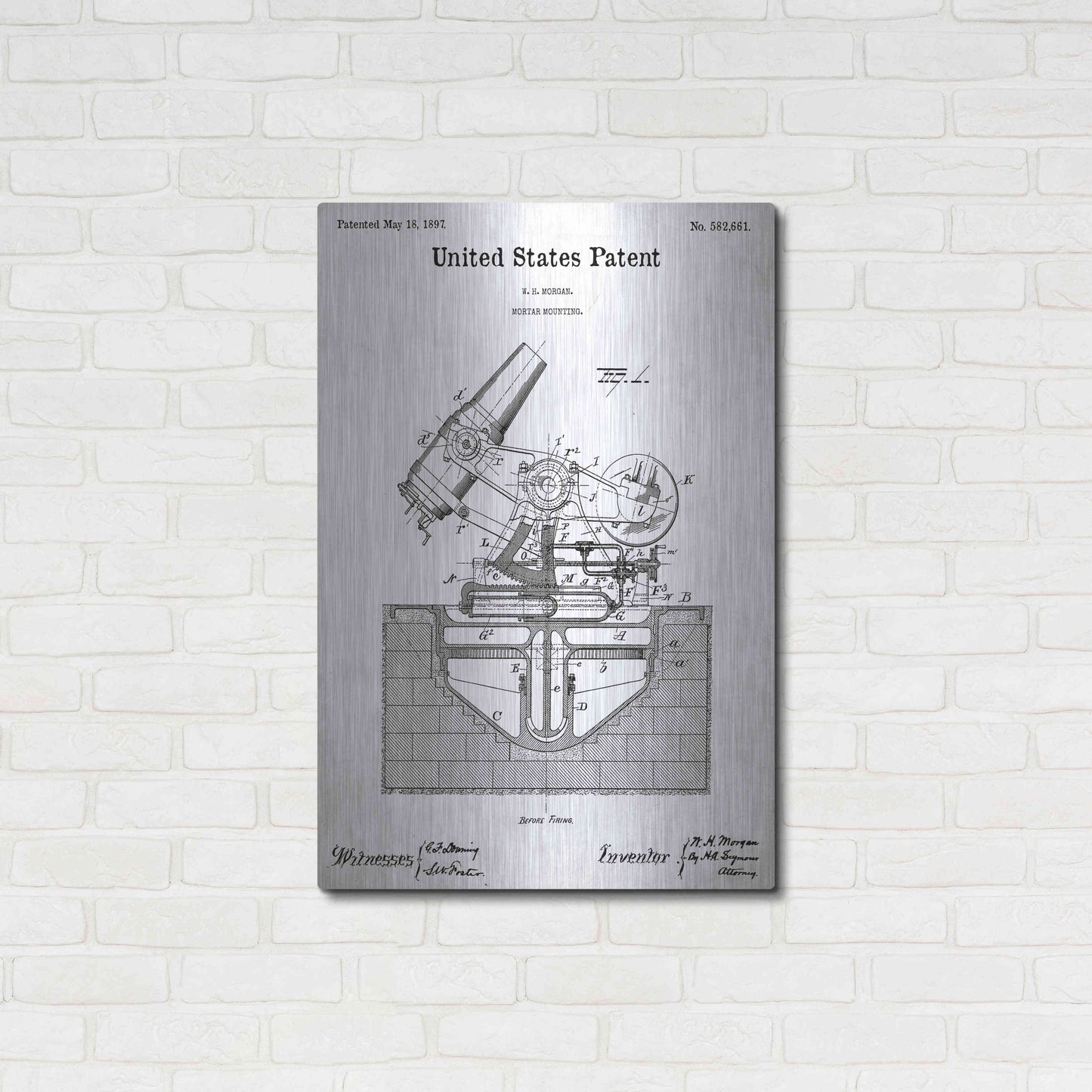 Luxe Metal Art 'Mortar Mounting Blueprint Patent White' Acrylic Glass Wall Art,24x36