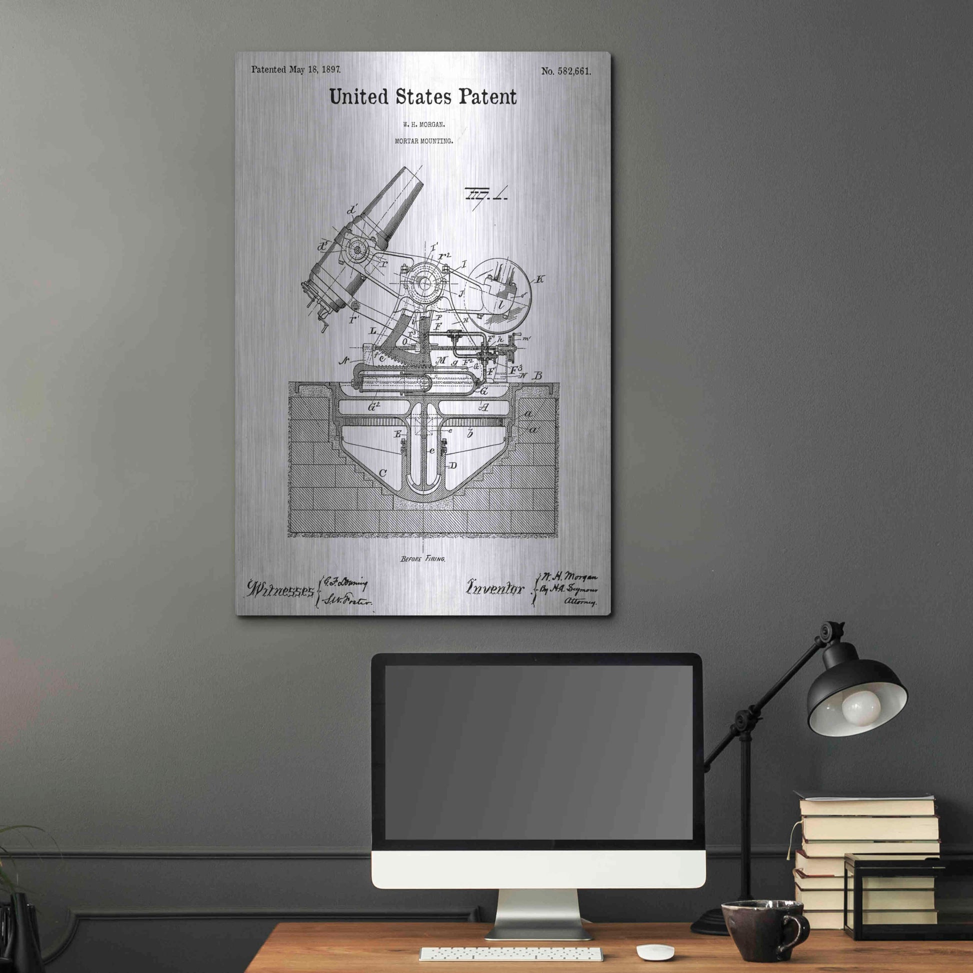 Luxe Metal Art 'Mortar Mounting Blueprint Patent White' Acrylic Glass Wall Art,24x36