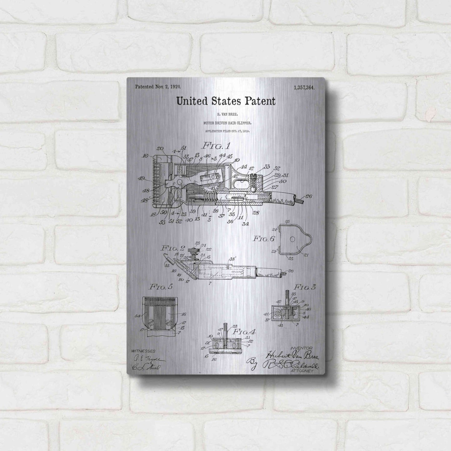 Luxe Metal Art 'Motor Hair Clipper Blueprint Patent White' Acrylic Glass Wall Art,12x16