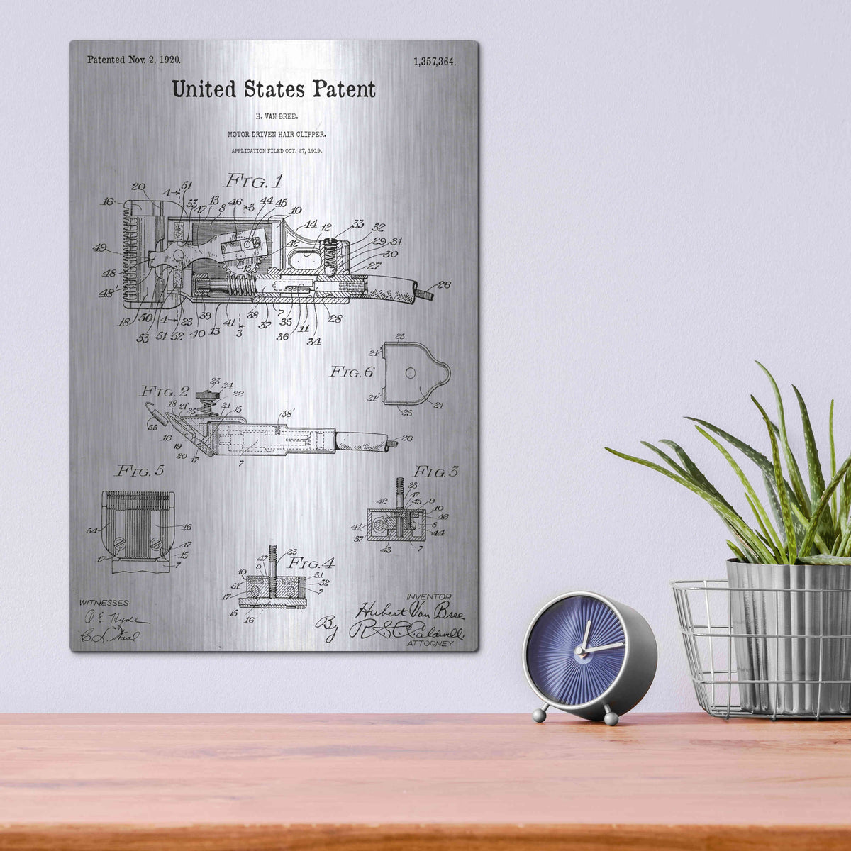 Luxe Metal Art 'Motor Hair Clipper Blueprint Patent White' Metal Wall Art,12x16